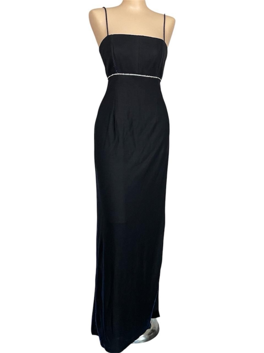 Vintage Blondie Nites Black & Blue Evening Dress with Rhinestone Waist